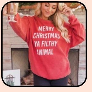 “Merry Christmas ya filthy animal” red corded sweatshirt
